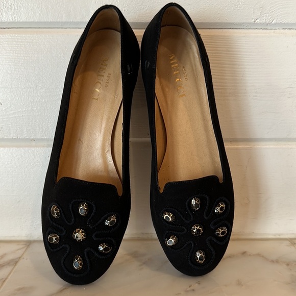 Sesto Meuuci Black Suede Embellished Slip-On Loafers Size 8 - Picture 3 of 12